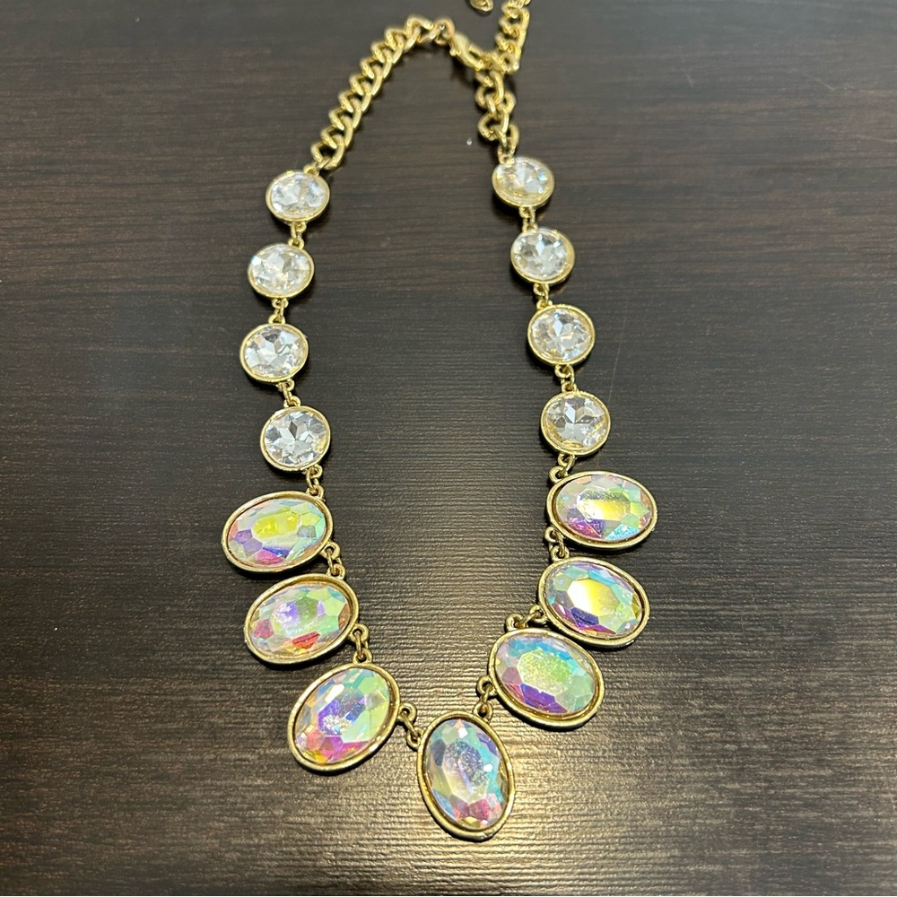 Gold-toned Necklace with Aurora Borealis Crystals